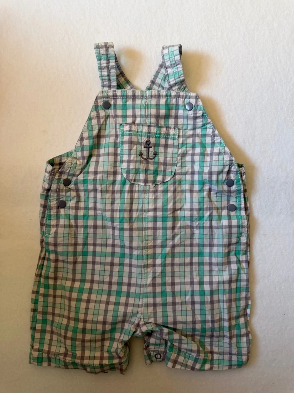Just One You By Carter's Green and Gray Plaid Baby Overalls Size 12 Months
